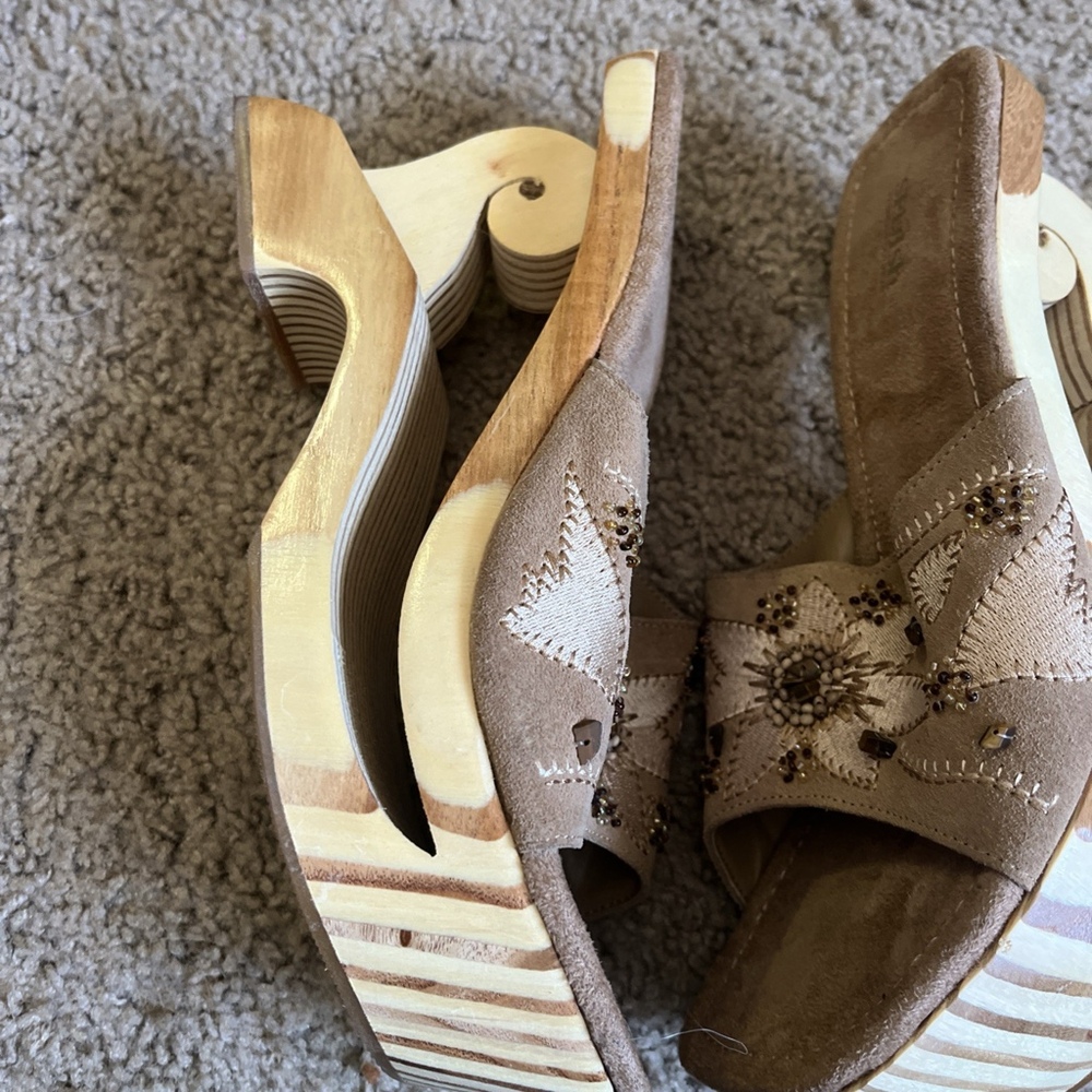 Vintage Splash Wood Cutout Wooden Platform Sandals Size 9 - Picture 6 of 11